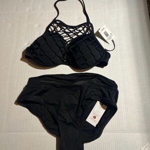 Shade &  Shore Black Crocheted Net Bikini Top